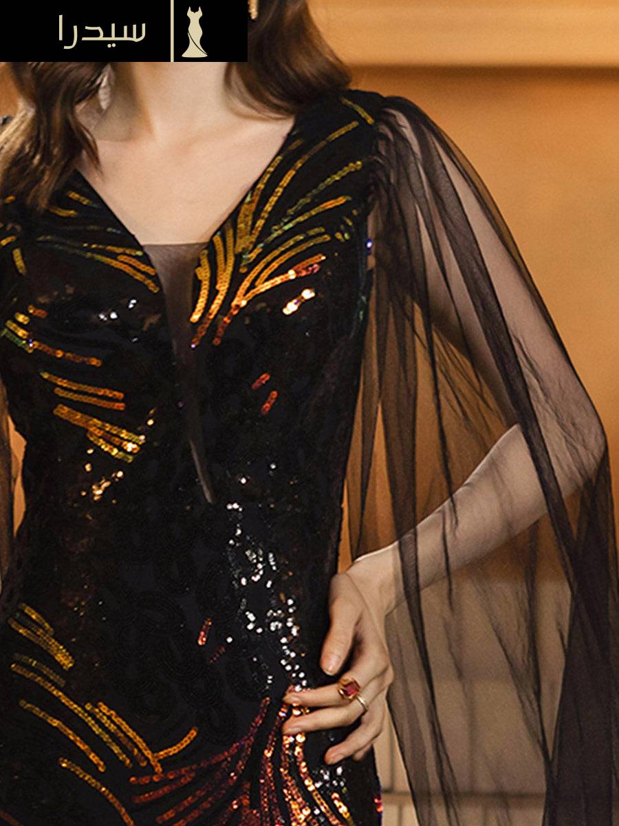 فستان رسمي بأكمام شبكية سوداء - Image 4